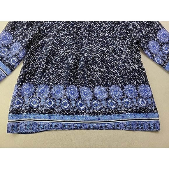 Boden Women 10 Navy Floral Blouse Pin Tucked Front Sheer 3/4 Sleeve Cottage Core - Picture 5 of 11